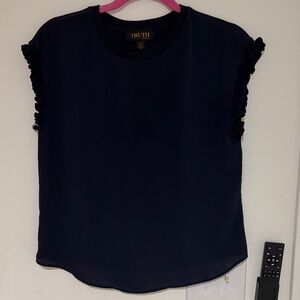 Truth Navy Ruffle Sleeve Blouse